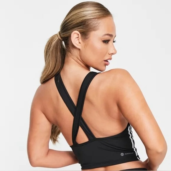 Adidas Training 3-Stripe Aeroready Crossback Crop Tank - Black - Medium - Picture 3 of 8